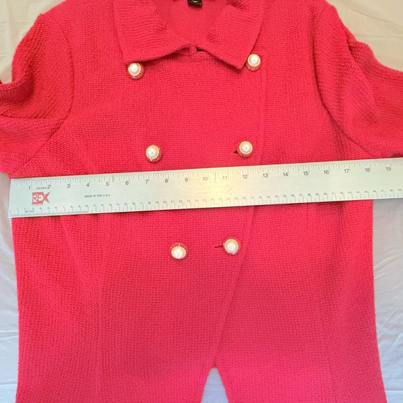 Vintage St John Red Double-Breasted Pearl/Gold Blazer/Jacket 14/Large $1395 - Picture 10 of 13